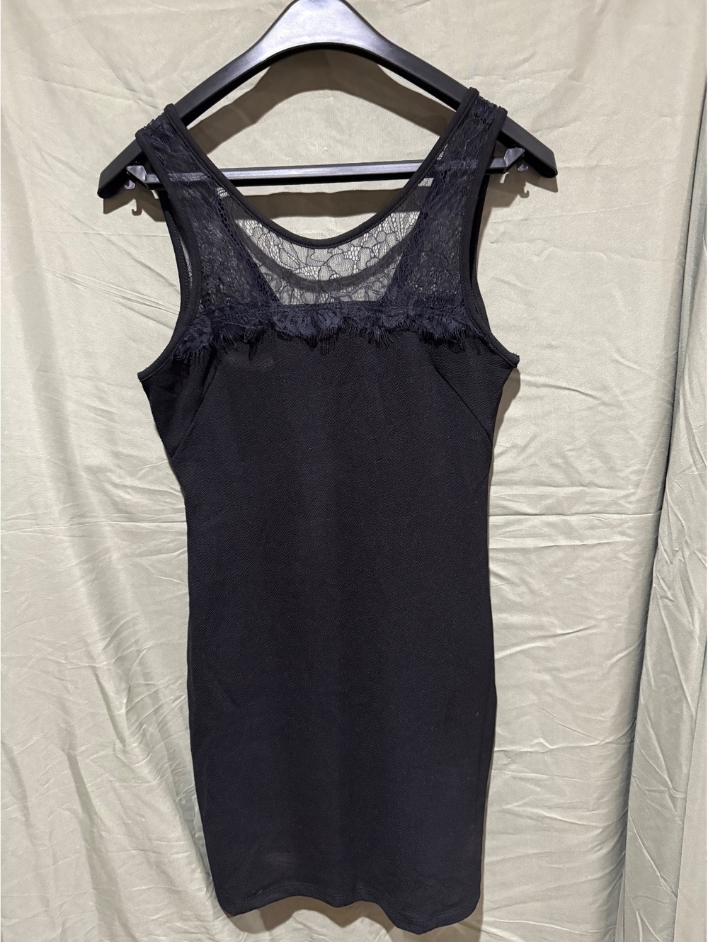 Lush Black Sleeveless Lace Trim Dress
